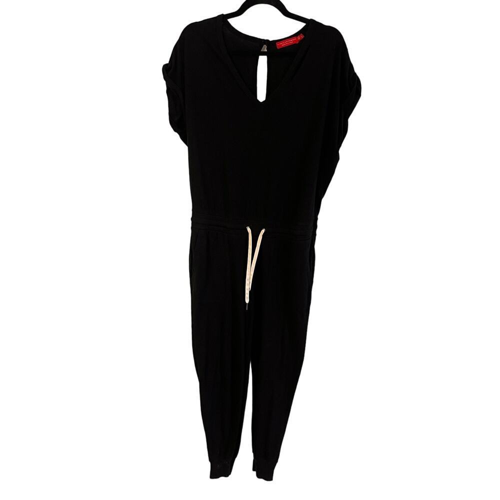 N:philanthropy Black Jersey Short Sleeves V Neck Space Jumpsuit Size Large